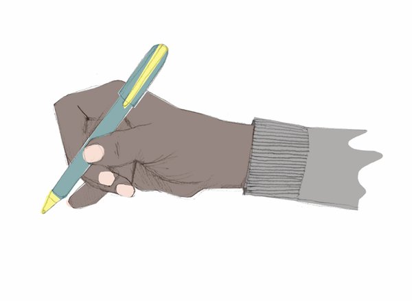 An illustration of a hand holding a pen