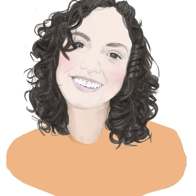 illustration of a woman with curly brown hair